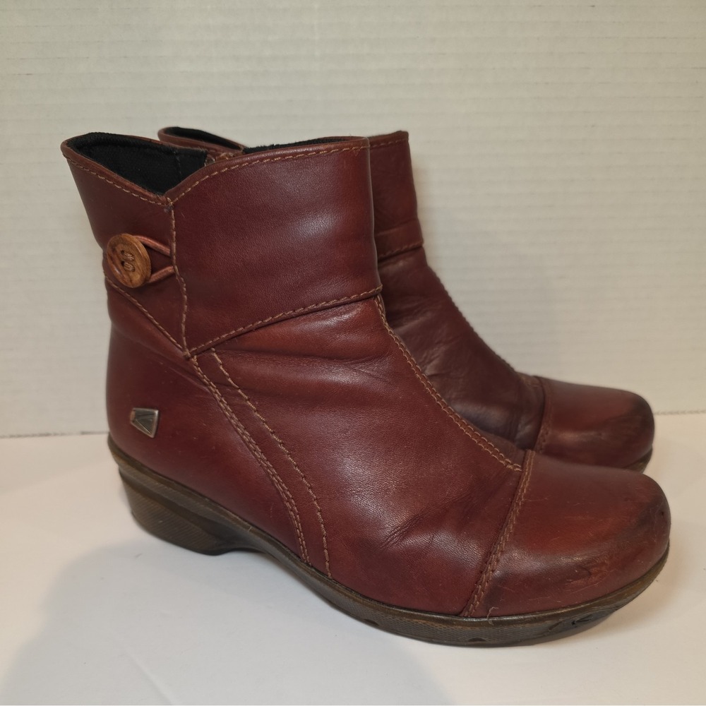 Keen Womens Mora Boots Size 7 Burgundy Red Wedge Heel Bootie Shoe Pre Owned